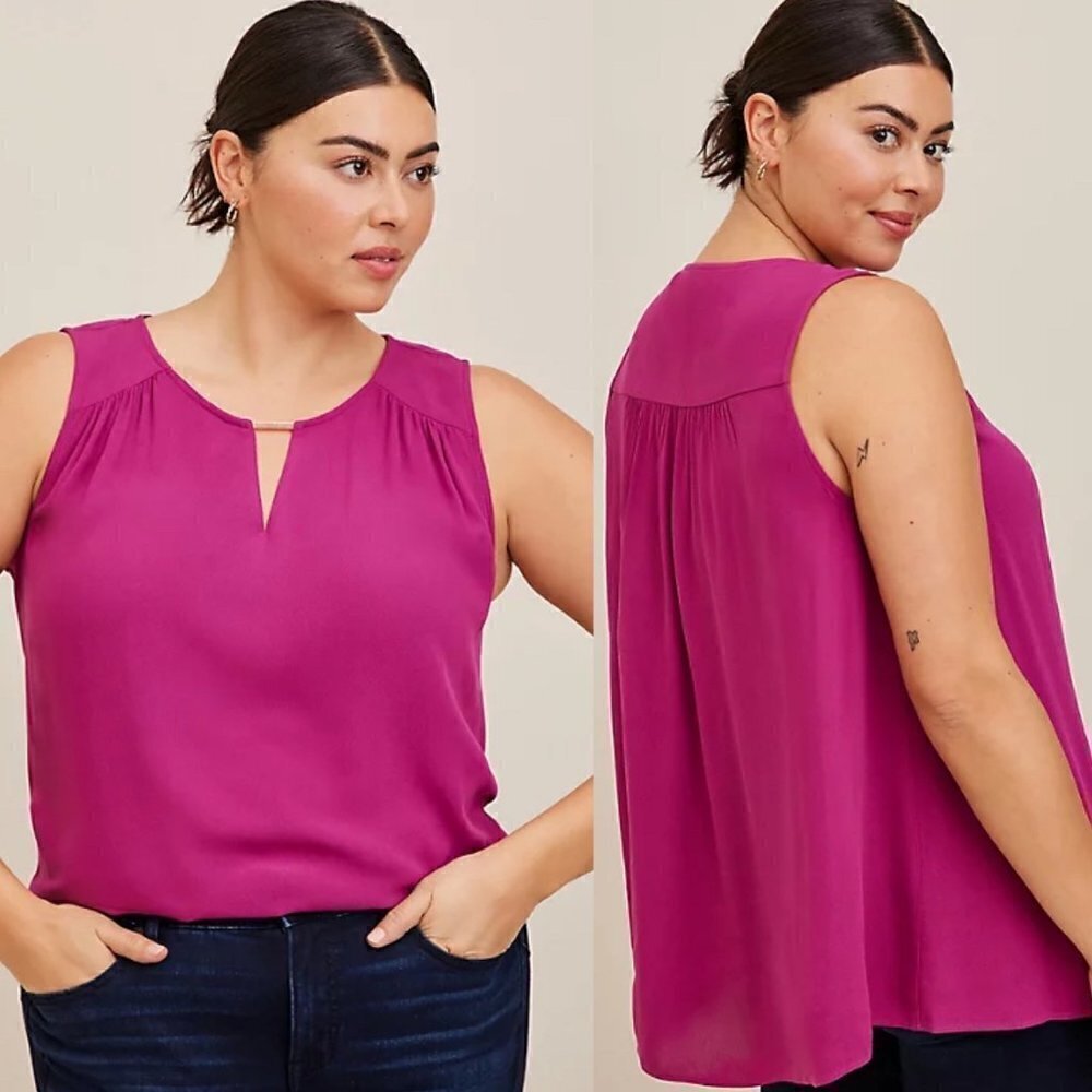 Torrid Womens NWT Pink Boysenberry Rayon Crepe Metal Keyhole Tank Blouse Plus 3X